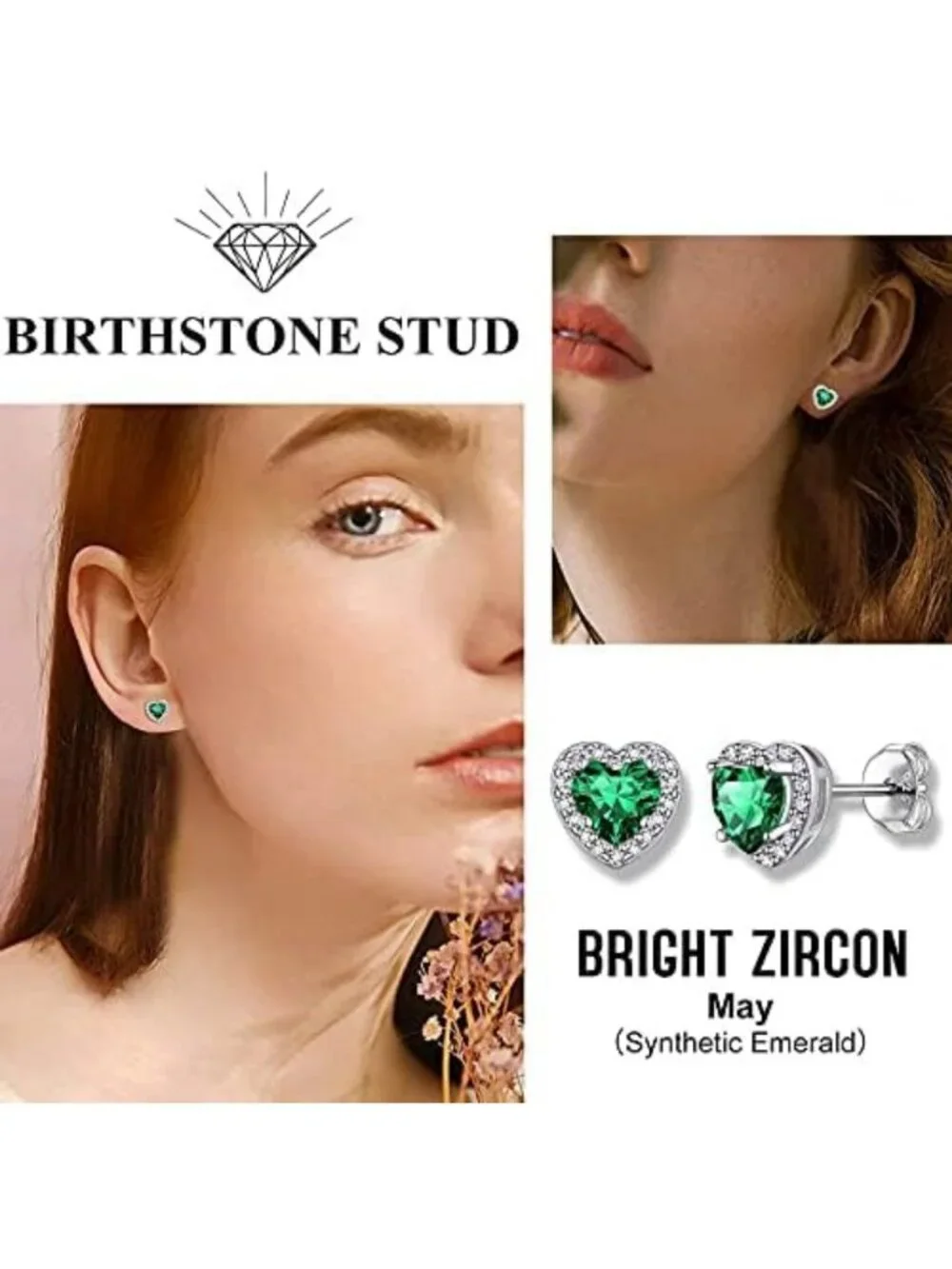 Sparkling 925 Sterling Silver Birthstone Stud Earrings for Women